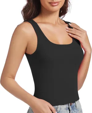 Cropped Tank Tops for Women Square Neck Basic Ribbed Tanks Crop Fitted Sleeveless Shirts Summer Camisole Tops
