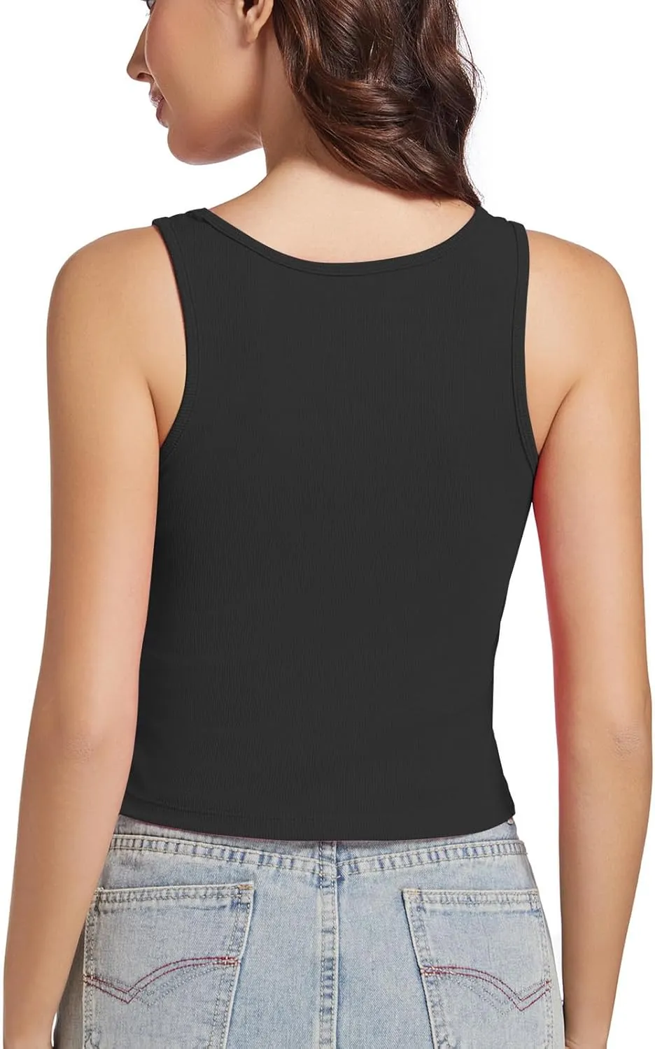 Cropped Tank Tops for Women Square Neck Basic Ribbed Tanks Crop Fitted Sleeveless Shirts Summer Camisole Tops