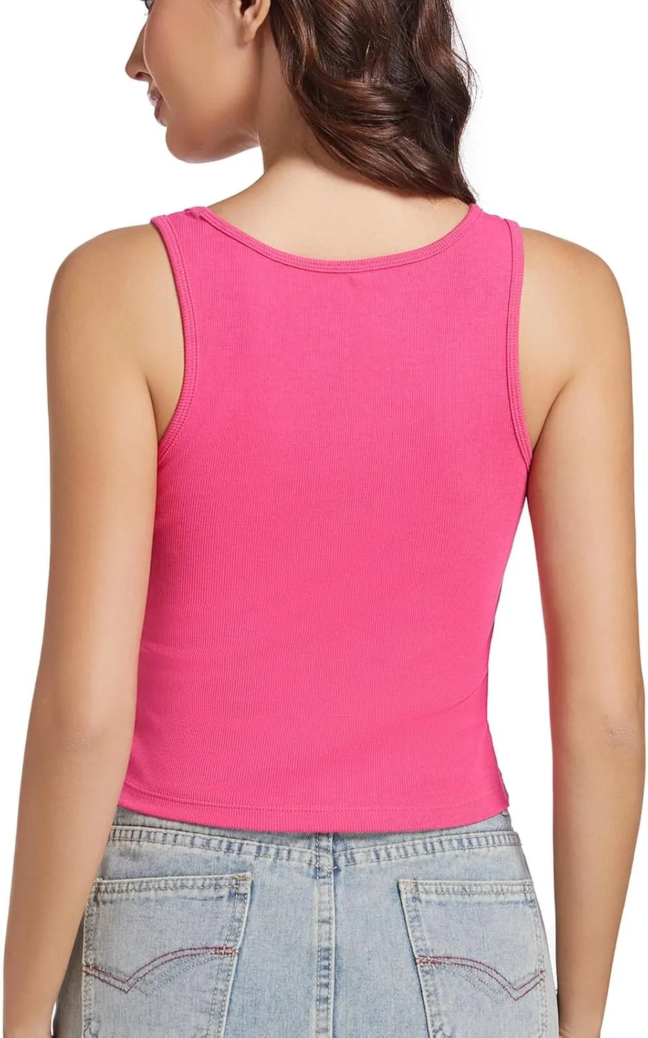 Cropped Tank Tops for Women Square Neck Basic Ribbed Tanks Crop Fitted Sleeveless Shirts Summer Camisole Tops
