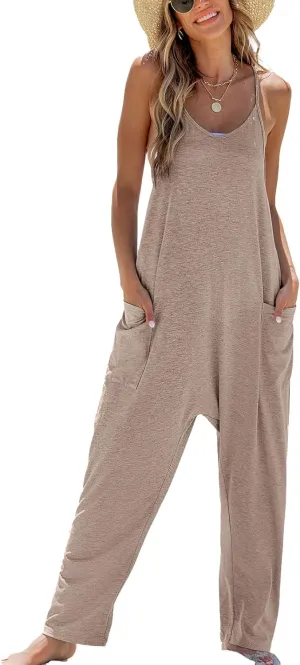 CUPSHE Women's Casual V Neck Spaghetti Straps Jumpsuit Sleeveles Baggy Long Pants Overall Outfit with Pockets