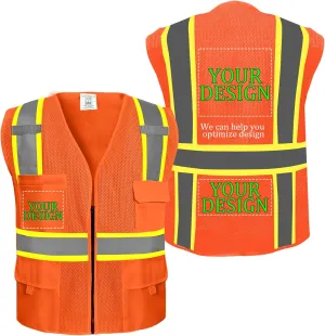 Custom Logo Safety Vest(S,M,L,XL,2XL,3XL,4XL) High Visibility Reflective Safety Vests Class 2