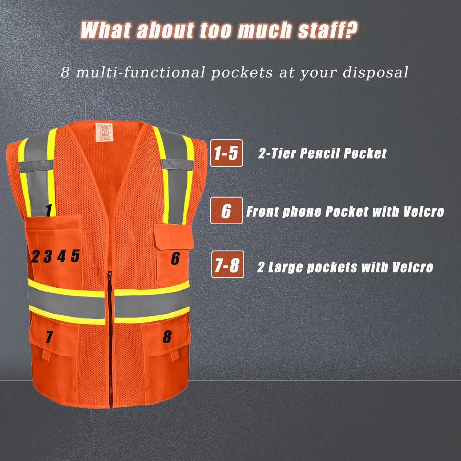 Custom Logo Safety Vest(S,M,L,XL,2XL,3XL,4XL) High Visibility Reflective Safety Vests Class 2