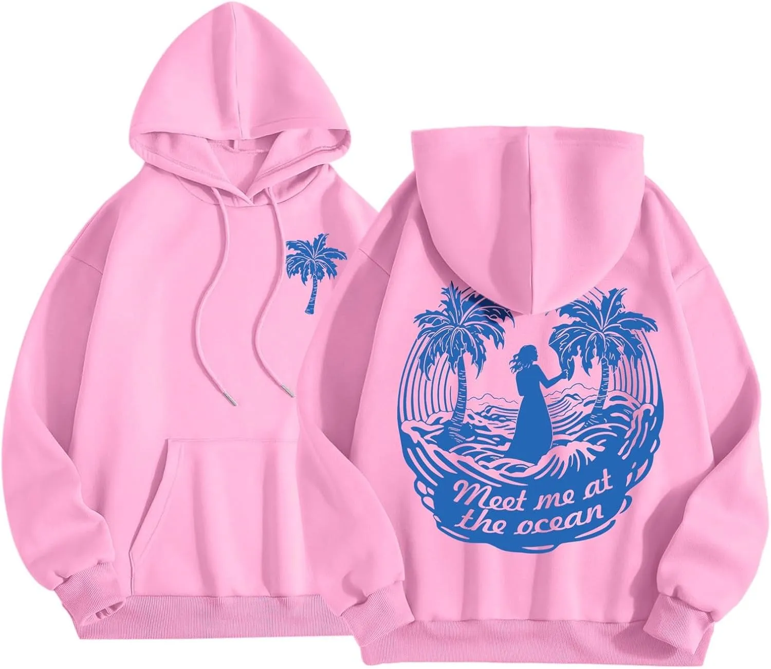 Cute 2 Piece Outfits Women, Teen Girls Preppy Puff Pullover Hoodies Pocket Drawstring Oversized Sweatpant Outfit Sets