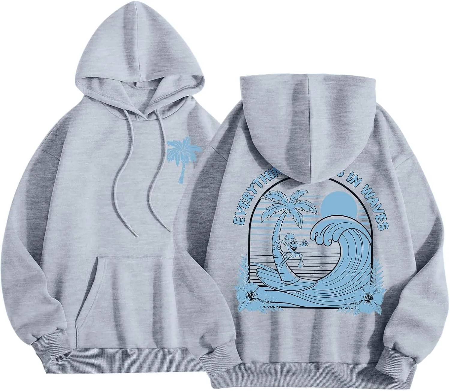 Cute 2 Piece Outfits Women, Teen Girls Preppy Puff Pullover Hoodies Pocket Drawstring Oversized Sweatpant Outfit Sets