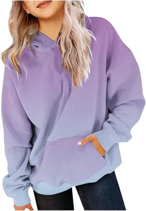 Cute Hoodies for Teen Girls Trendy Preppy Hooded Sweatshirts Oversized Long Sleeve Shirts Gradient Y2k Daily Costume