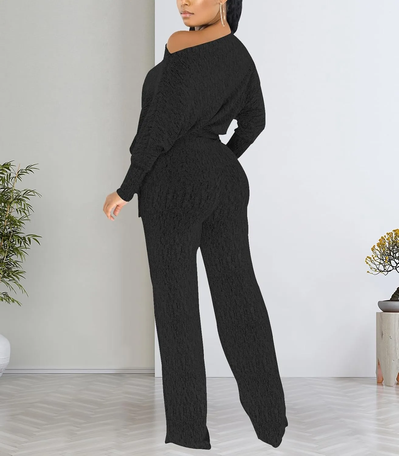 DinyIn Sexy Deep V Neck Long Wide Leg Pant for Women Casual Solid Jumpsuits Plus Size Romper with Belt