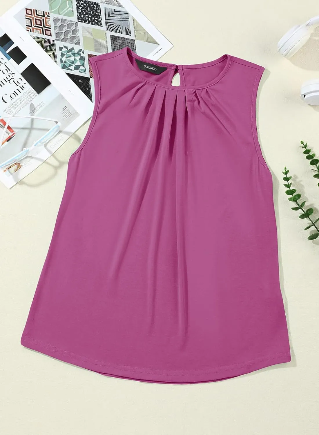 Dokotoo Tank Top for Women Round Neck Pleated Long Flowy Womens Tank Tops Loose Fit Summer Tops Cute Basic 2025