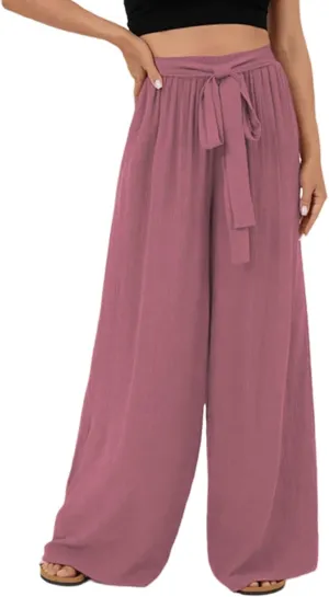 Dokotoo Womens High Waist Wide Leg Pants Flowy Casual Loose Spring Summer Solid Trousers with Pocket