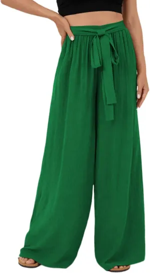 Dokotoo Womens High Waist Wide Leg Pants Flowy Casual Loose Spring Summer Solid Trousers with Pocket