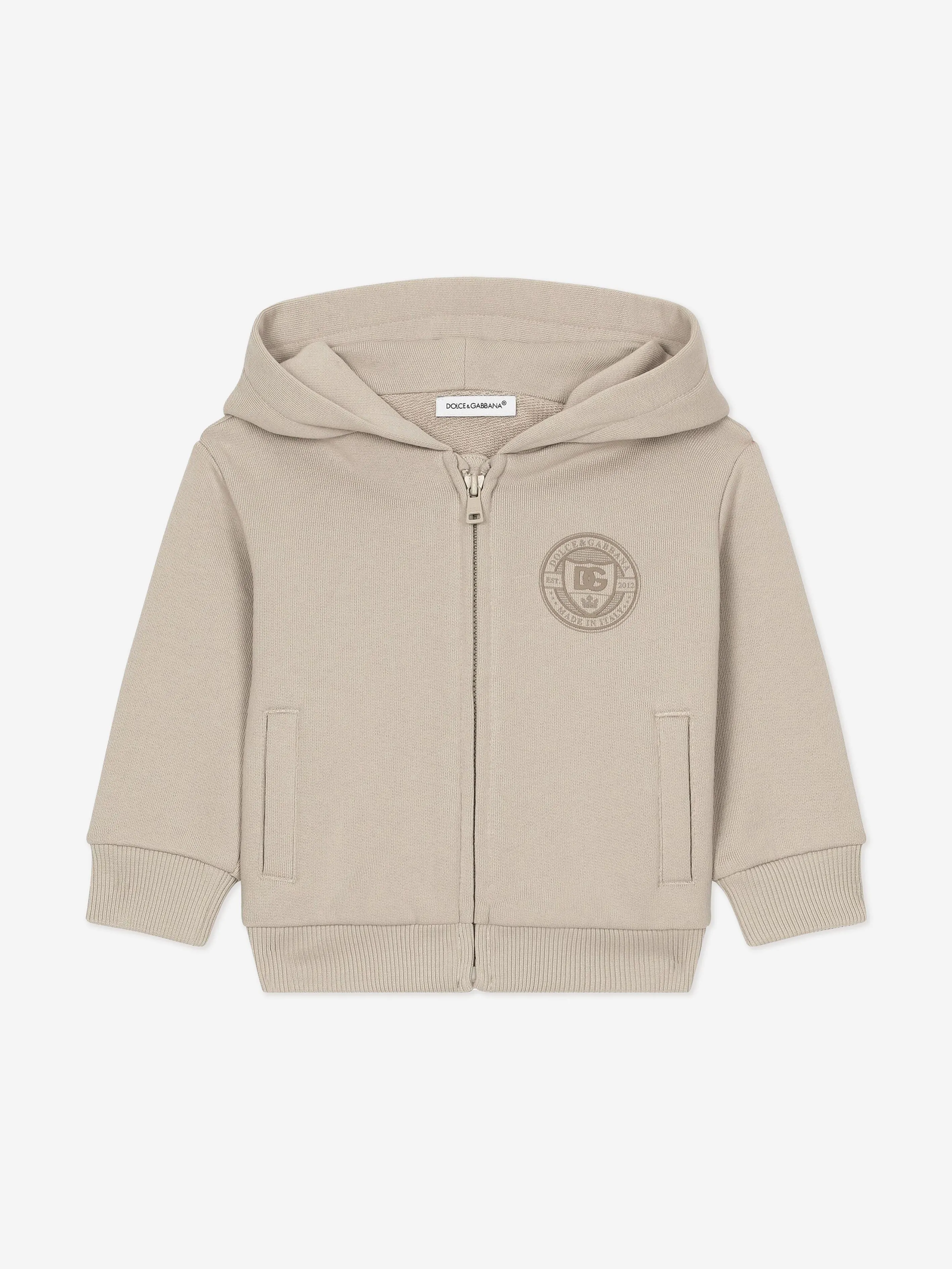 Dolce & Gabbana Baby Boys Logo Stamp Zip Up Top in Beige
