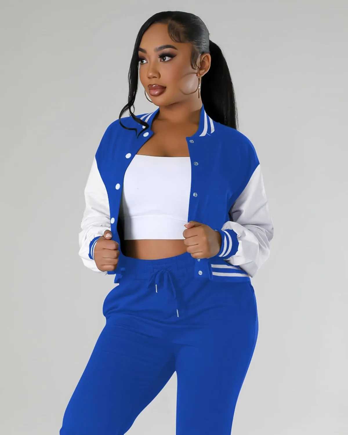 Doweha Women Faux Leather Jacket Light Moto Bomber Jackets Cropped Letterman Baseball Jacket Fall Coat with Pockets