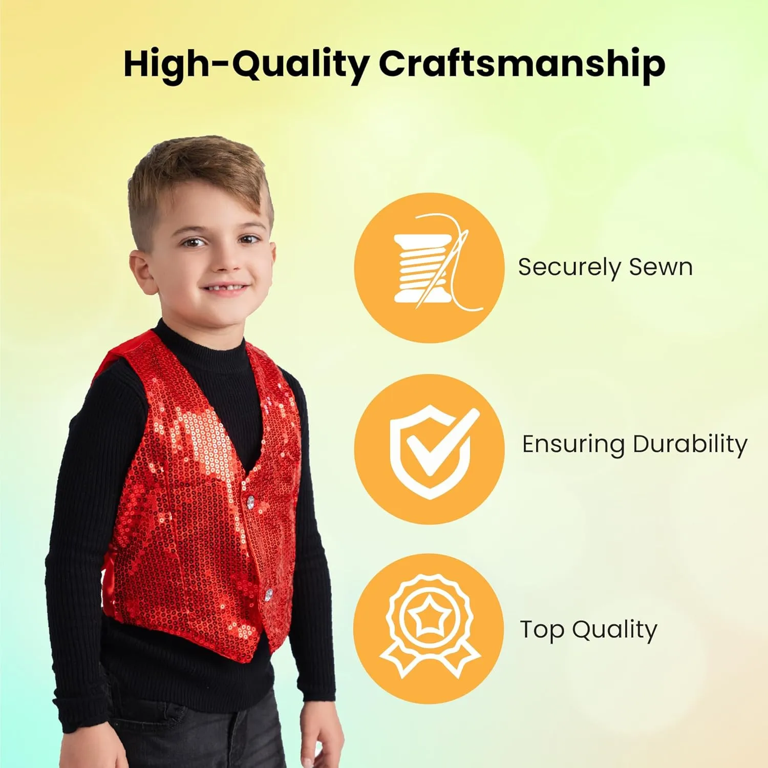 Dress Up America Sequin Vest for Kids - Red Shiny Dance Vest for Boys - Party Costume for Girls and Boys