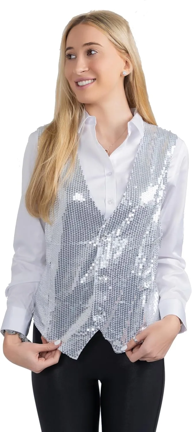 Dress Up America Sequin Vest for Men and Women - Adults Shiny Dance Vest - Disco Party Costume Vests