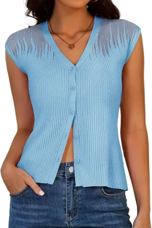 DRESSTELLS Summer Vest Tops for Women 2025 Sweater Vests Button Up Tank Top Y2K Caual Business Knit Shirts