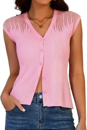 DRESSTELLS Summer Vest Tops for Women 2025 Sweater Vests Button Up Tank Top Y2K Caual Business Knit Shirts
