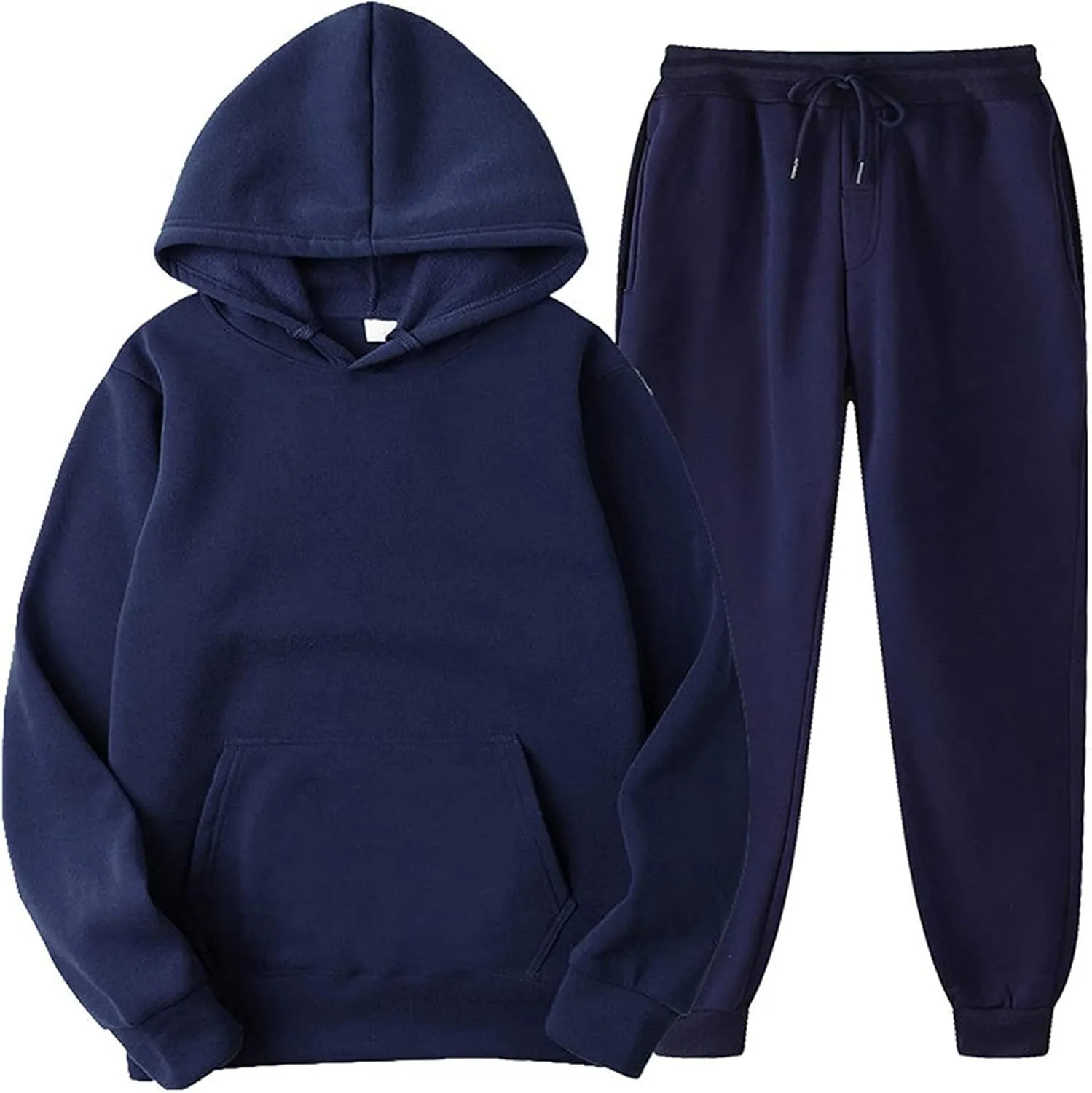 DuDubaby Faux Fur Hoodie For Men Hooded Sportswear Two Piece Long Sleeved Pullover Hoodie Sweatshirt Sweatpants Set