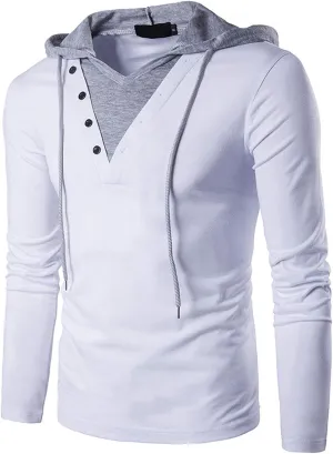 DuDubaby Going Out Tops for Men Casual Patchwork Sports Sweatshirt Long Sleeve Hooded Pullover Top