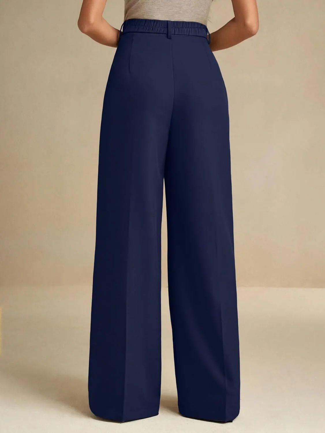 ELLEVEN Women's Casual Wide Leg Dress-Pants, High Elastic Waisted in The Back Business Flowy Trousers with Pockets
