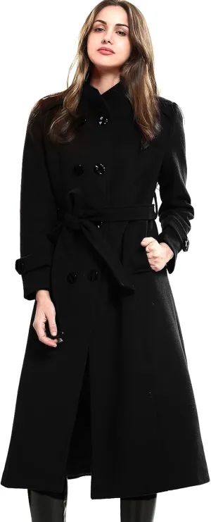 Escalier Women's Wool Trench Coat Winter Double-Breasted Jacket with Belts