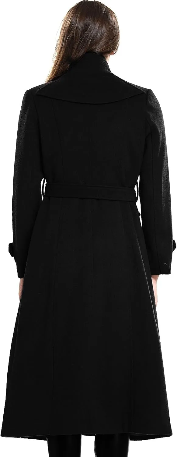 Escalier Women's Wool Trench Coat Winter Double-Breasted Jacket with Belts