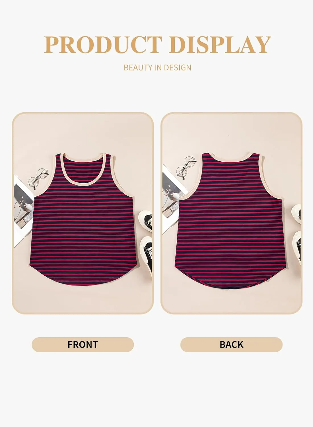 Eytino Plus Size Tank Tops for Women Sleeveless Crew Neck Striped Casual Summer Loose Tee Shirts(1X-5X)