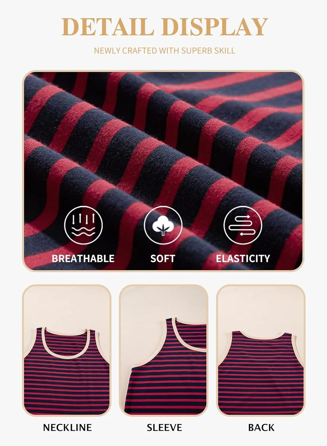 Eytino Plus Size Tank Tops for Women Sleeveless Crew Neck Striped Casual Summer Loose Tee Shirts(1X-5X)