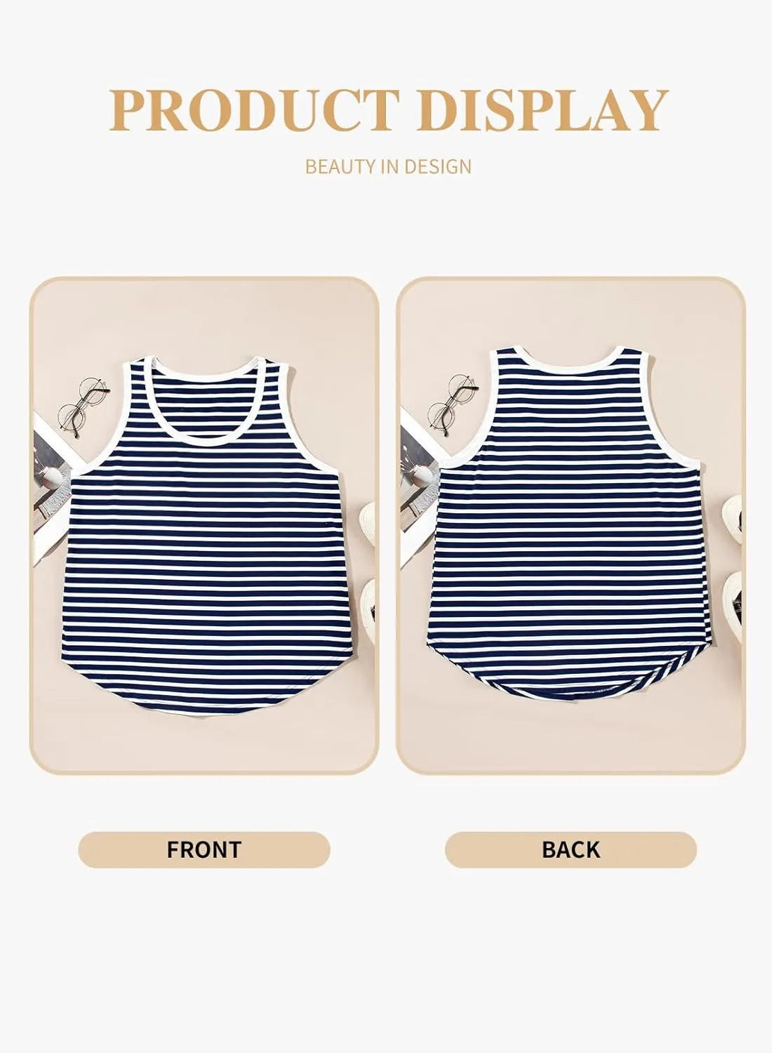 Eytino Plus Size Tank Tops for Women Sleeveless Crew Neck Striped Casual Summer Loose Tee Shirts(1X-5X)