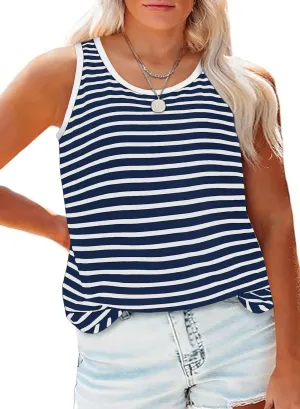 Eytino Plus Size Tank Tops for Women Sleeveless Crew Neck Striped Casual Summer Loose Tee Shirts(1X-5X)