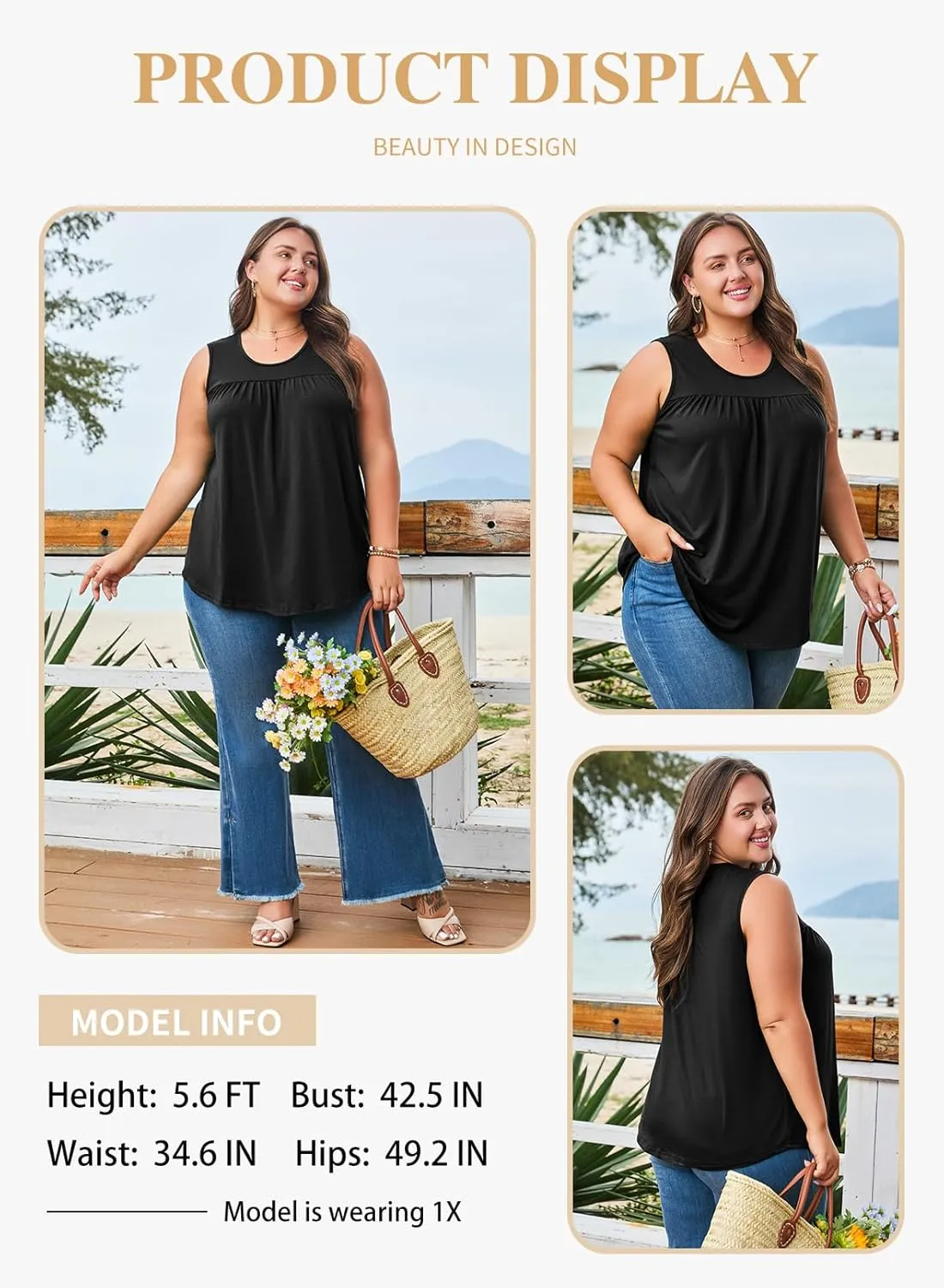 Eytino Plus Size Tank Tops for Women Sleeveless Crew Neck Summer Casual Loose Tee Shirts(1X-5X)