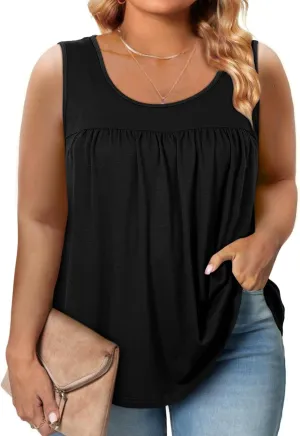 Eytino Plus Size Tank Tops for Women Sleeveless Crew Neck Summer Casual Loose Tee Shirts(1X-5X)
