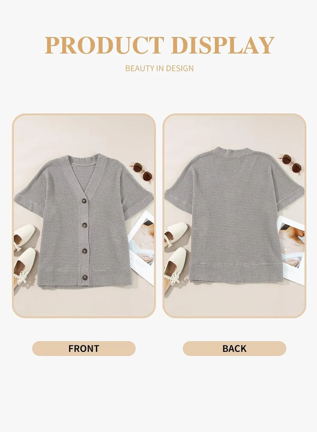 Eytino Womens Plus Size Tops Casual V Neck Short Sleeve Waffle Knit Button Down Shirts(1X-5X)