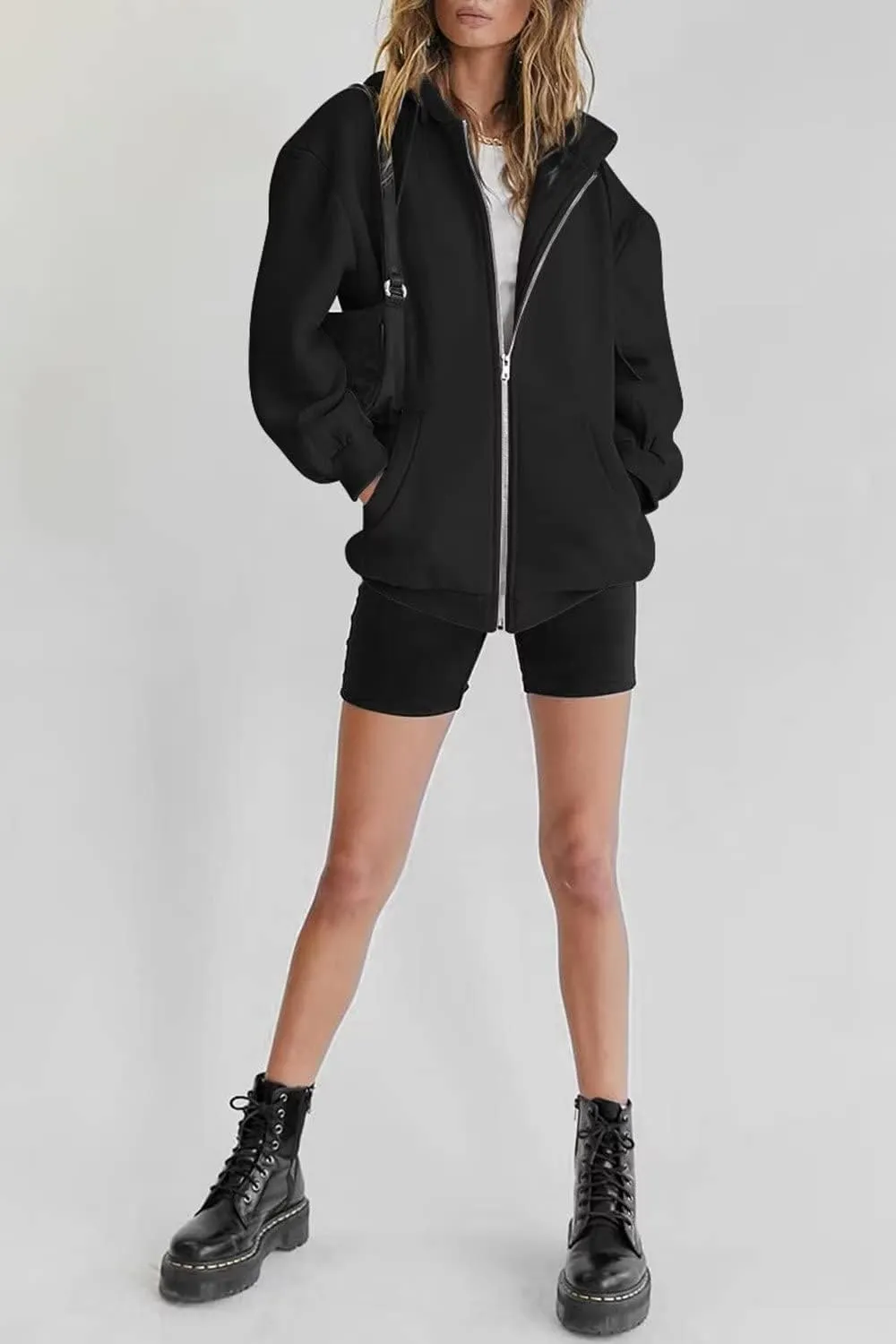 Ezbelle Women's Full Zip Up Hoodie Fall Jacket Oversized Casual Hooded Sweatshirts with Pockets