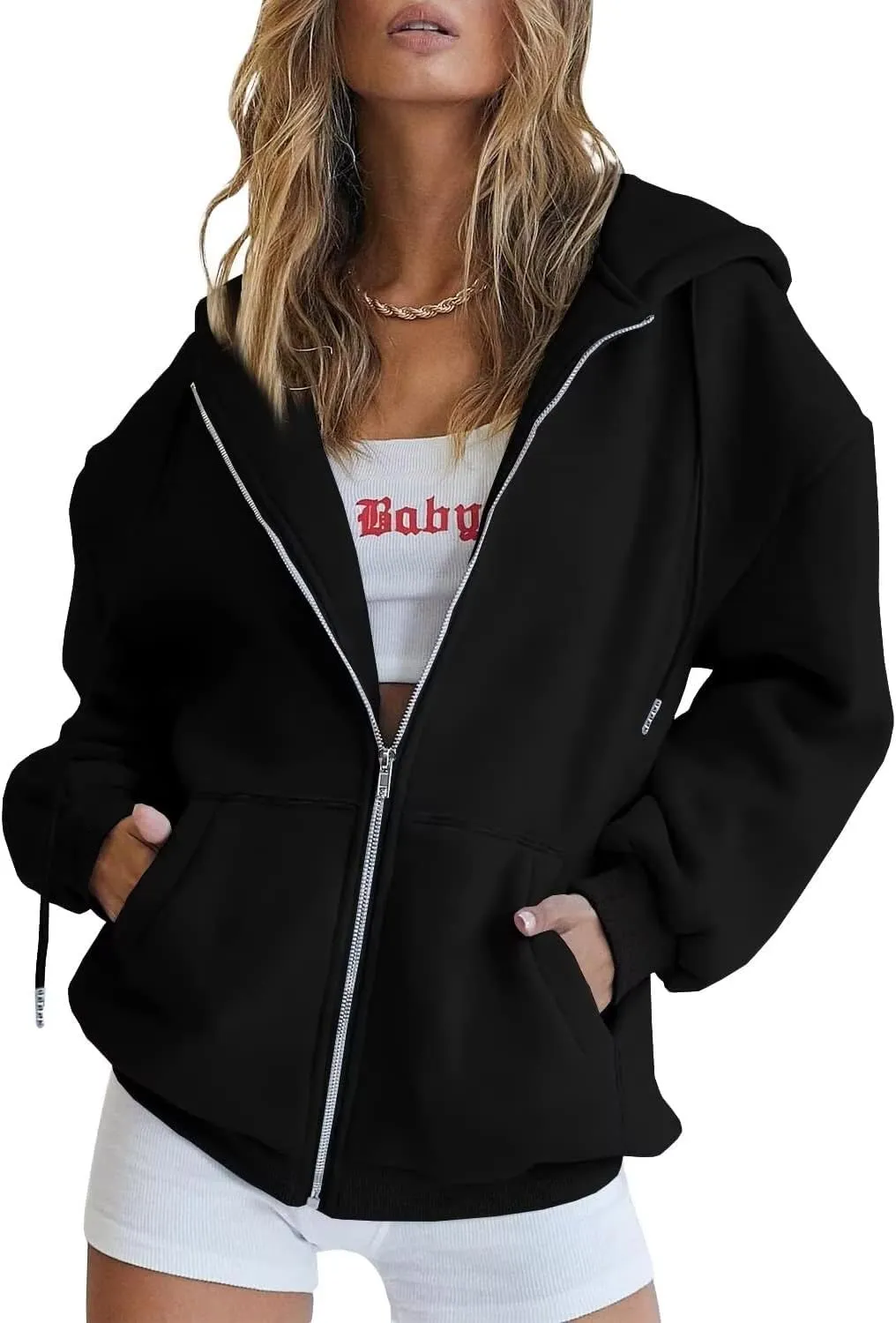 Ezbelle Women's Full Zip Up Hoodie Fall Jacket Oversized Casual Hooded Sweatshirts with Pockets