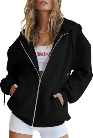 Ezbelle Women's Full Zip Up Hoodie Fall Jacket Oversized Casual Hooded Sweatshirts with Pockets