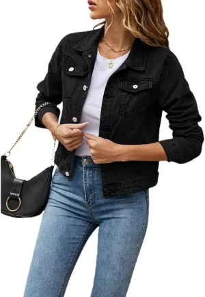 Fanvereka Jean Jackets for Women Fashion Casual Denim Jacket Long Sleeve Button Down Chest Pocket Coat