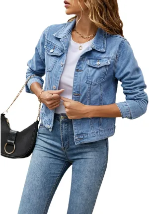 Fanvereka Jean Jackets for Women Fashion Casual Denim Jacket Long Sleeve Button Down Chest Pocket Coat