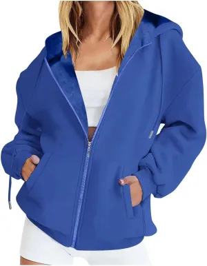 fartey Zip Up Hoodie Women Oversized Long Sleeve Sweatshirts Teen Girl Y2K Clothes Casual Drawstring Jackets With Pockets