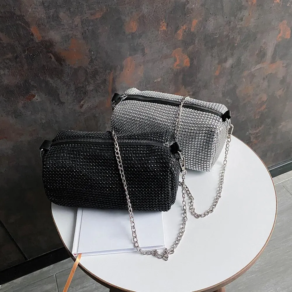 Fashion Rhinestone Crossbody Bag Classic Texture Creative Delicate Chic Women Shiny Chain Evening Clutch Shoulder Pouch