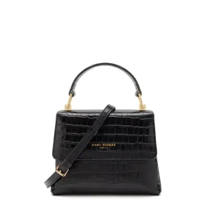 Femme Forte Heline croco black calfskin leather handbag