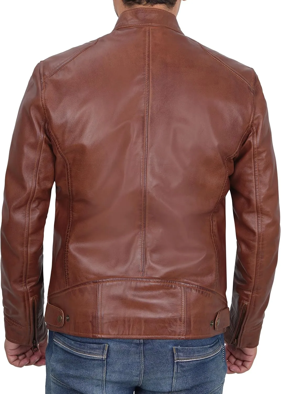 fjackets Men's Motorcycle Leather Jacket - Vintage Stylish Soft Lambskin Real Leather Biker Jacket Men