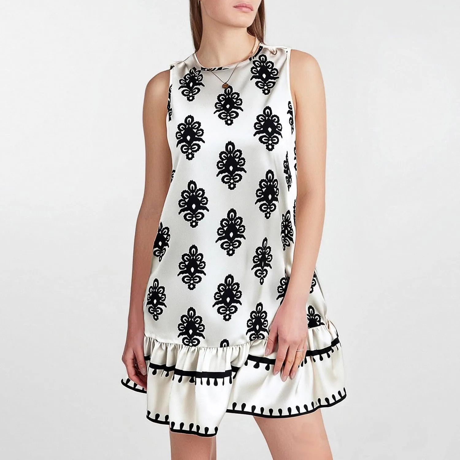 Floral Dress for Women Wedding Guest Crewneck Sleeveless Cute Summer Dresses Casual Mini Boho Ruffle Short Flowy Dress