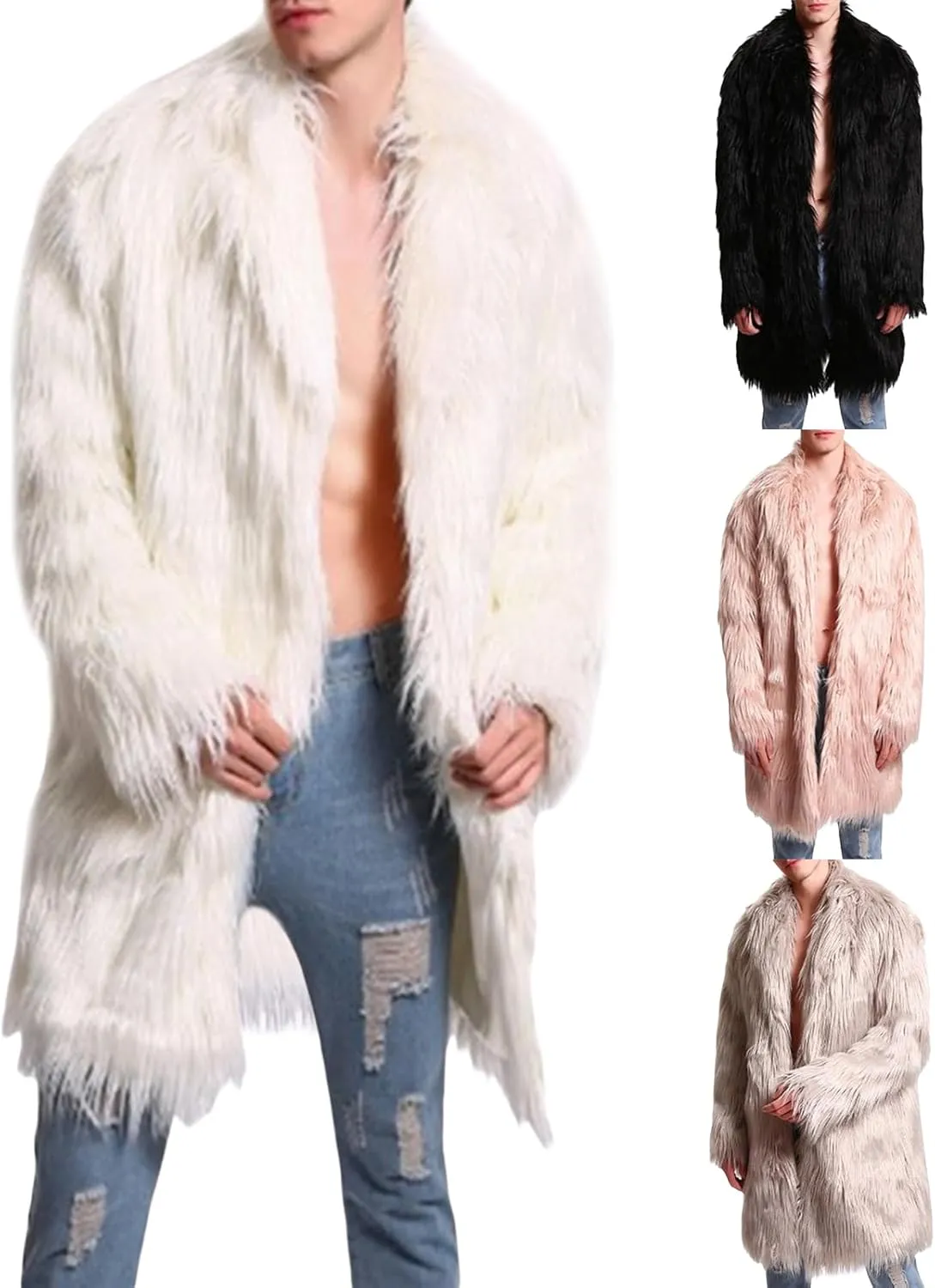 FOMOYUU Men's Fashion Warm Thick Coat Jacket Faux Fur Outwear Cardigan Overcoat Winter Coat Lightweight Jacket Long Trench