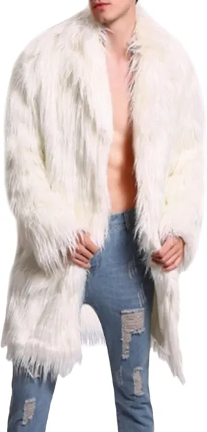 FOMOYUU Men's Fashion Warm Thick Coat Jacket Faux Fur Outwear Cardigan Overcoat Winter Coat Lightweight Jacket Long Trench