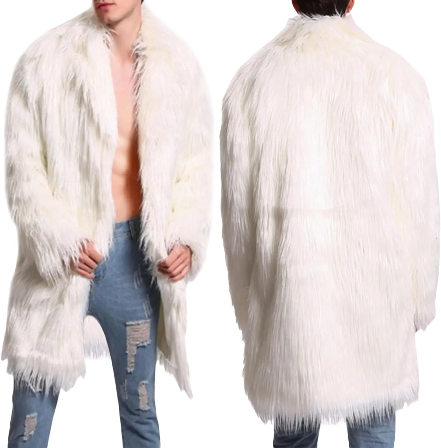 FOMOYUU Men's Fashion Warm Thick Coat Jacket Faux Fur Outwear Cardigan Overcoat Winter Coat Lightweight Jacket Long Trench