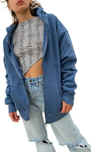 FOMOYUU Women Oversized Zip Up Hoodie E-girl Baggy Loose Solid Hooded Sweatshirt Jacket Outwear Casual Coat