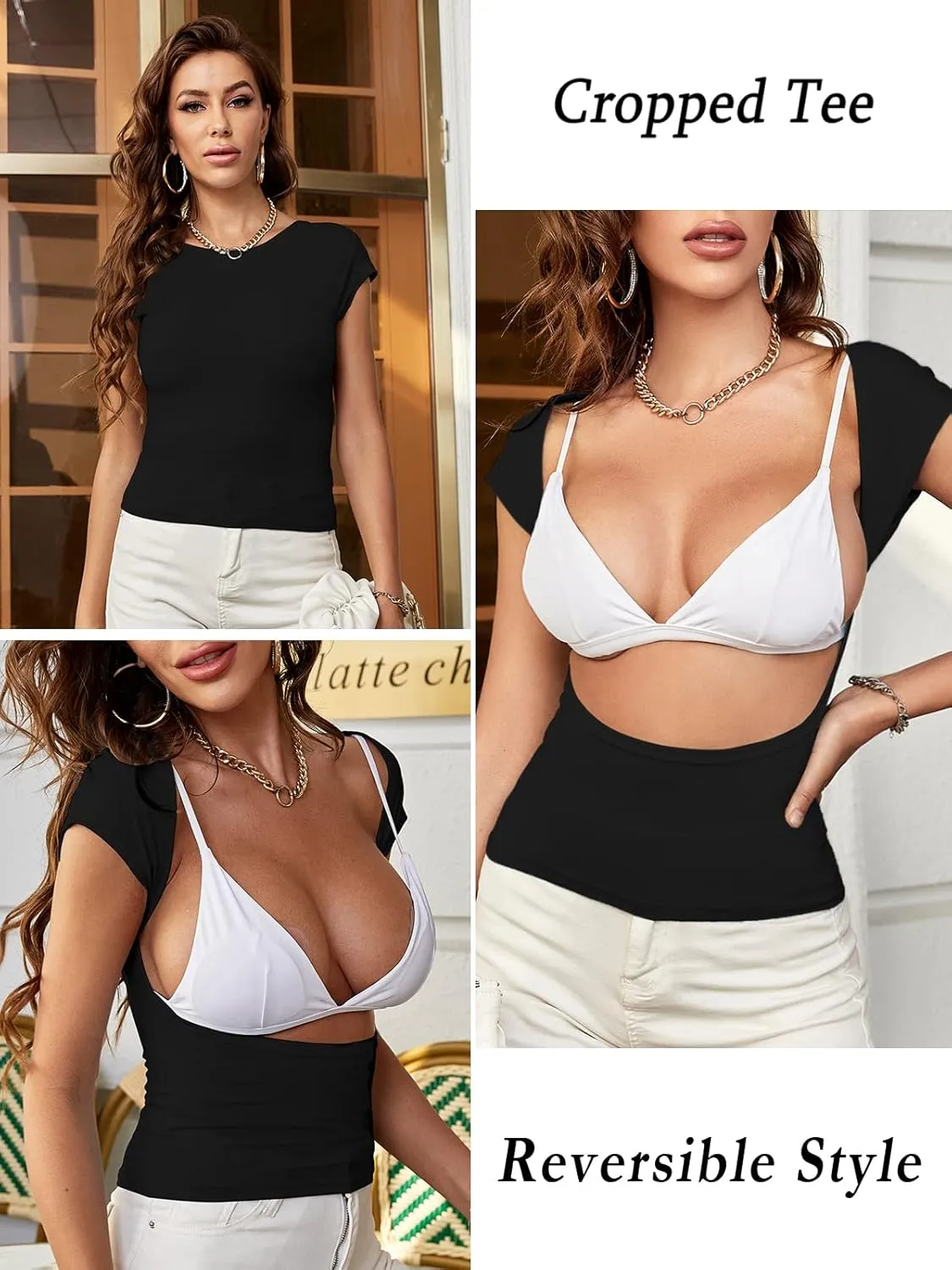 ForeFair Women Sexy Backless Short Sleeve Slim Fit Crewneck Summer Casual Y2K Crop Tee
