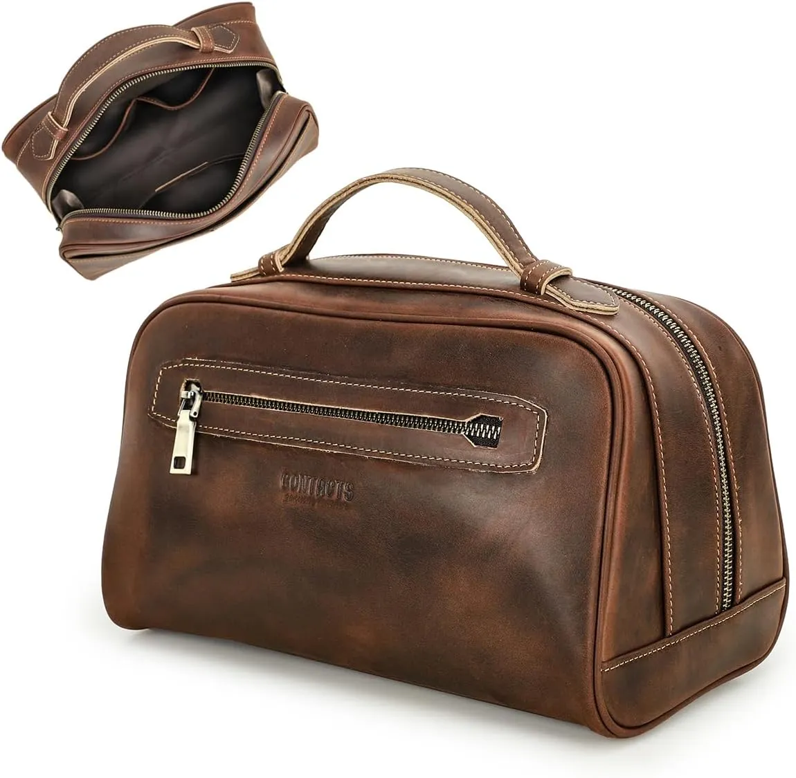 Full Grain Leather Travel Toiletry Bag for Men Wash Bag Bathroom Shaving Dopp Kit Toiletries Organizer Vintage Cosmetic Bag