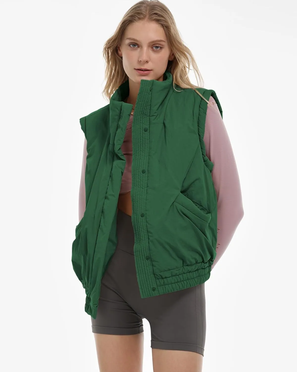 Gacaky Women's Winter Cropped Puffer Vest Lightweight Button-Down Stand Collar Sleeveless Padded Crop Puffy Vests Outerwear