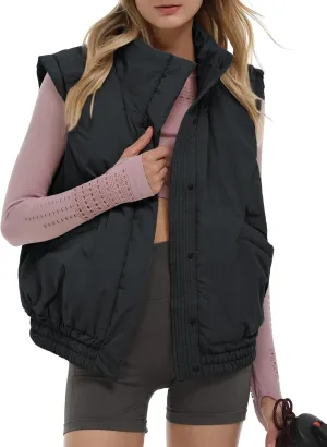 Gacaky Women's Winter Cropped Puffer Vest Lightweight Button-Down Stand Collar Sleeveless Padded Crop Puffy Vests Outerwear