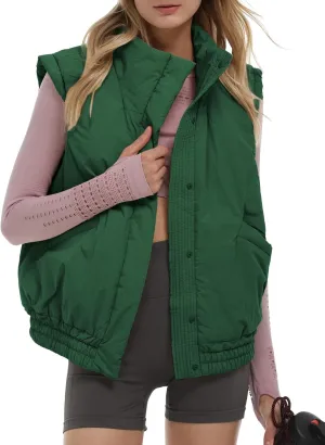Gacaky Women's Winter Cropped Puffer Vest Lightweight Button-Down Stand Collar Sleeveless Padded Crop Puffy Vests Outerwear